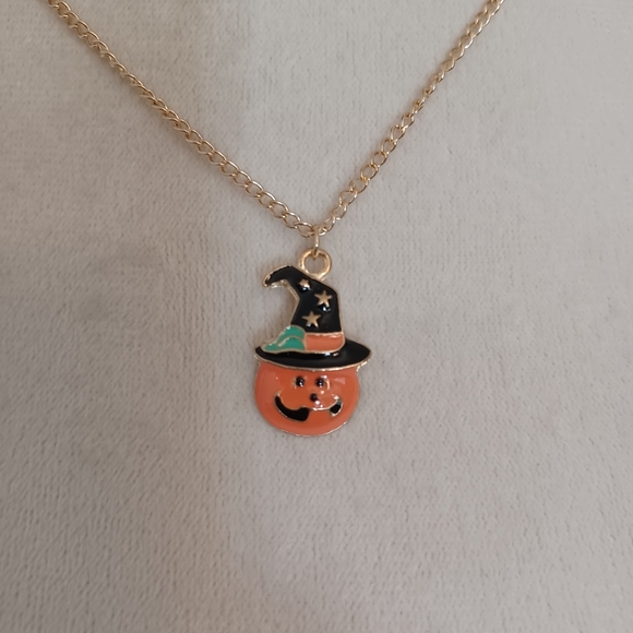 Orange Jack-o-lantern Witch Adjustable Necklace - Picture 4 of 7